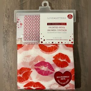 NEW Valentines Day Red Pink & White Kiss Lips Print Peva Shower Curtain